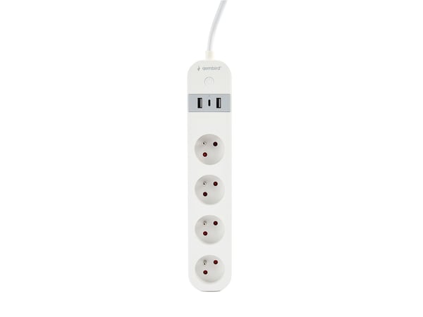 Gembird TSL-PS-F4U-01-W - Smart strømstripe - AC 230 V - 3680 watt - Wi-Fi - inngang: Type E - utgangskontakter: 4 (Type E, 2 x USB, USB-C) - 1.5 m...