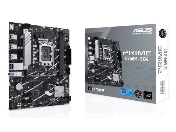 ASUS PRO B760M-R D4 - Hovedkort - micro ATX - LGA1700-sokkel - B760 Chipset - USB 3.2 Gen 1 - 2.5 Gigabit LAN - innbygd grafikk (CPU kreves) - HD-l...