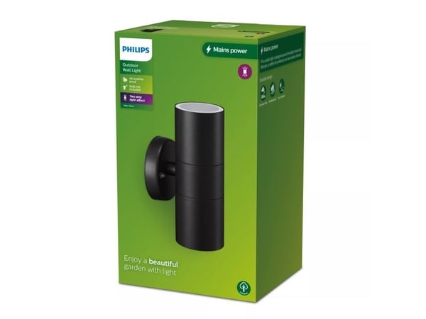 Philips Kylis-vegglampe, 25 W, GU10, ingen pære, Vegglys, Svart, Metall, IP44, Terrasse, Hage, I