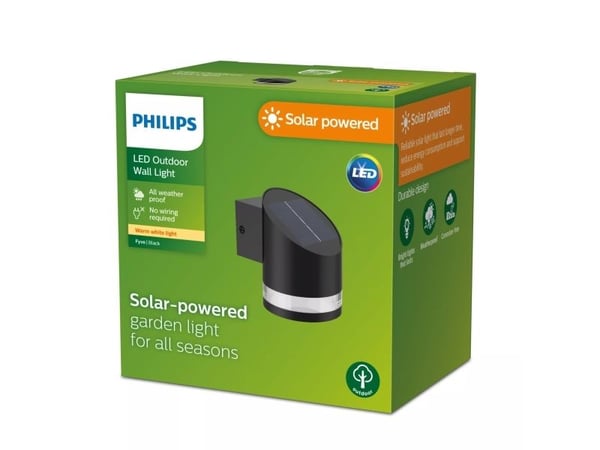 Philips Fyve-vegglampe, 1,5 W, Vegglys, Svart, Plast, IP44, Terrasse, Hage, III