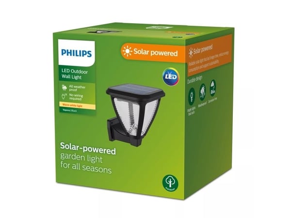 Philips Vapora-vegglampe, 1,5 W, Vegglys, Svart, Plast, IP44, Terrasse, Hage, III