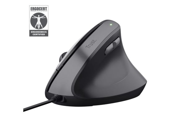 Trust Bayo II - Vertikal mus - ergonomisk - høyrehendt - optisk - 6 knapper - kablet - USB-A - svart