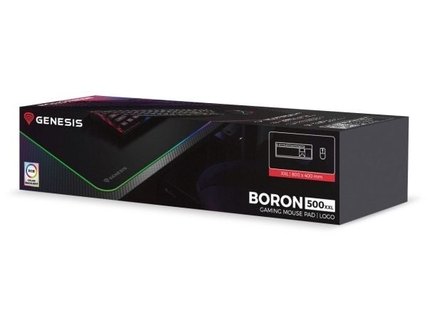 GENESIS Boron 500 XXL RGB, Sort, Monokromatisk, Stoff, Gummi, USB-strøm, Flerfarget, Musematte til gaming