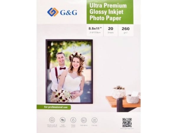 G&G Ultra-Premium fotopapir 20 ark 8,5 x 11 tommer / 21,6 x 27,9 cm blank 260g/m² (260GSM-8.5X11-20)