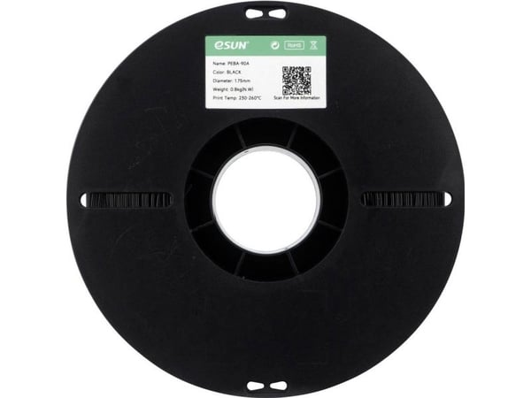 ESUN PEBA-90A Black filament PEBA lav tetthet, highspeed, høy strekkfasthet, fleksibelt 1,75 mm 1 kg svart 1 stk (PEBA-90A Black)