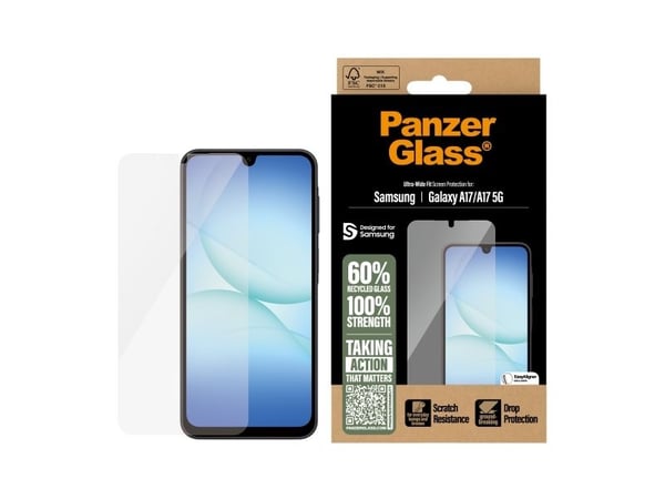 PanzerGlass - Skjermbeskyttelse for mobiltelefon - ultravid passform m. EasyAligner - glass - for Samsung Galaxy A17, A17 5G