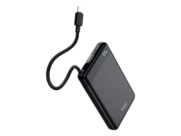 TRUST Powerbank Fiera, 10000 mAh, med kabel, 2x USB-C, svart