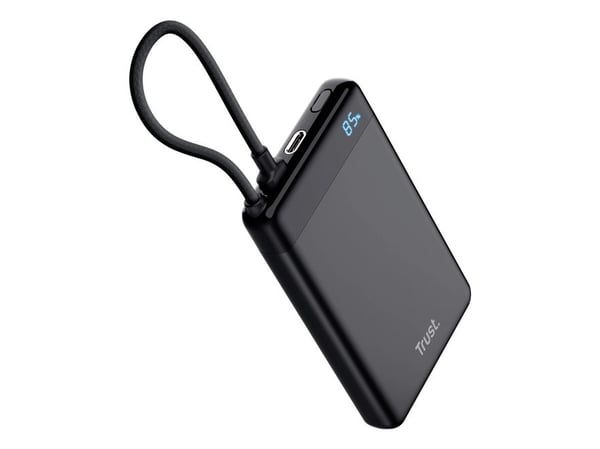 TRUST Powerbank Fiera, 10000 mAh, med kabel, 2x USB-C, svart