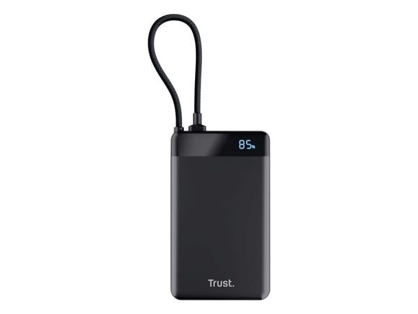 TRUST Powerbank Fiera, 10000 mAh, med kabel, 2x USB-C, svart