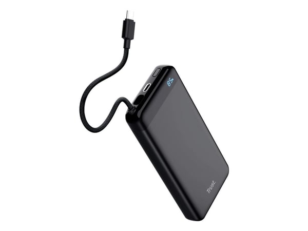 TRUST Powerbank Fiera, 20000 mAh, med kabel, 2x USB-C, svart