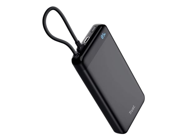 TRUST Powerbank Fiera, 20000 mAh, med kabel, 2x USB-C, svart