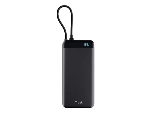 TRUST Powerbank Fiera, 20000 mAh, med kabel, 2x USB-C, svart