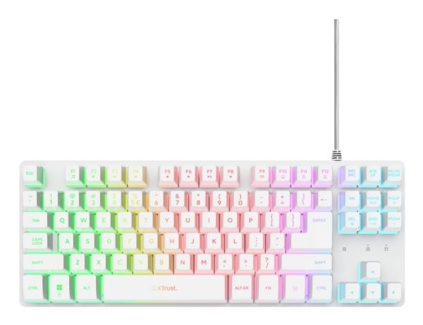 Trust GXT 833W Thado TKL, Koblet med ledninger (ikke trådløs), USB, Mekanisk nøkkelbryter, QWERTY, RGB LED, Hvit