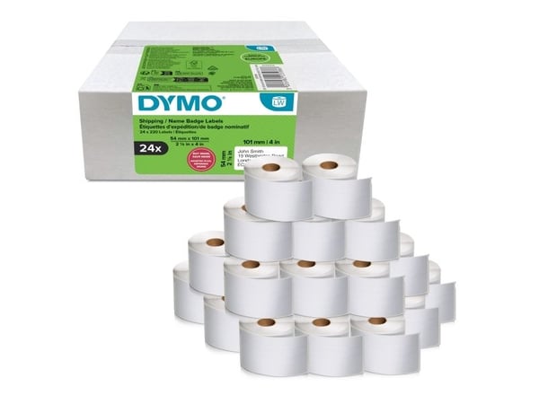 DYMO etiketten LabelWriter ft 101 x 54 mm, wit, 220 etiketten, multipack van 24 rollen, Hvid, Papir, 5,4 cm, 10,1 cm, 5280 stk, 220 stk