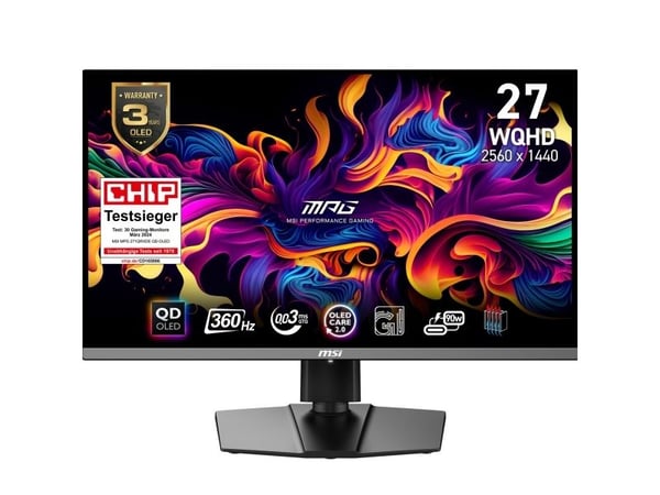 MSI MPG 271QRXDE QD-OLED, 67,3 cm (26.5"), 2560 x 1440 pikseliä, Wide Quad HD, QD-OLED, 1 ms, Musta