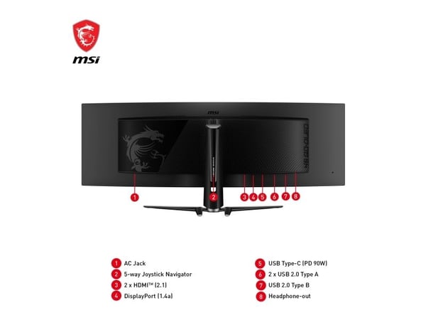 MSI MPG 491CQPDE QD-OLED, 124,5 cm (49"), 5120 x 1440 piksler, DQHD, QD-OLED, 0,03 ms, Svart