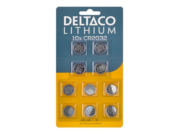 DELTACO - Batteri 10 x CR2032 - Li - 240 mAh