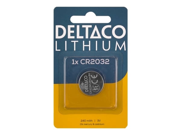 Deltaco CR2032-1B, Kertakäyttöinen akku, CR2032, Litium, 3 V, 1 kpl, 240 mAh