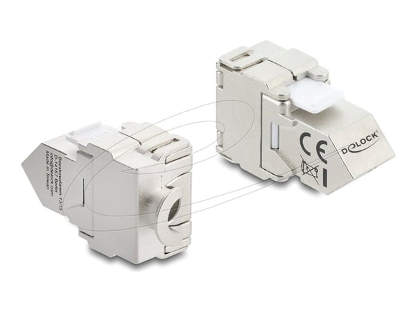 Delock Keystone-modul RJ45 hunn til LSA Cat.6A 45° vinklet hunn skjermet 180° kabelføring verktøyfri metall