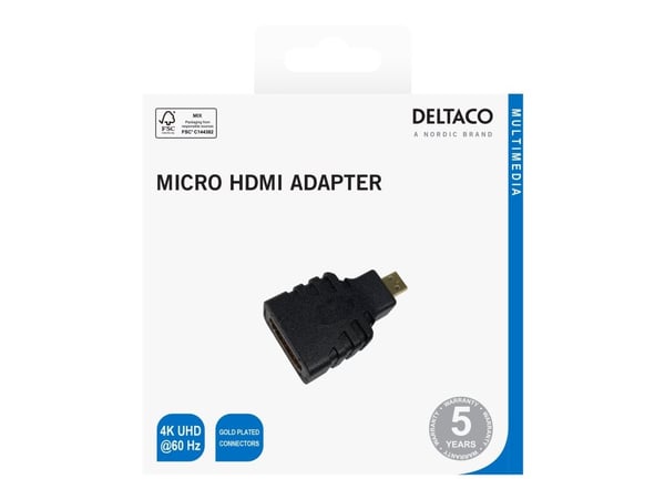 DELTACO - HDMI-adapter - HDMI hunn til 19 pin micro HDMI Type D hann - svart - 4K60Hz UHD-støtte