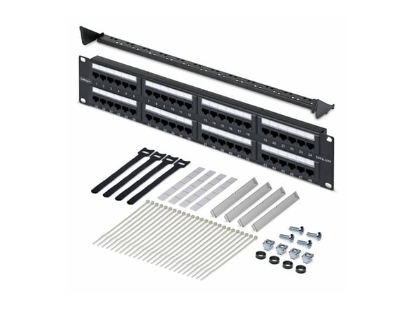 Startech - Patchpanel - 110 tryk-ned - stativmonterbar - CAT 6 - UTP - RJ-45 X 48 - sort - 2U - 19"