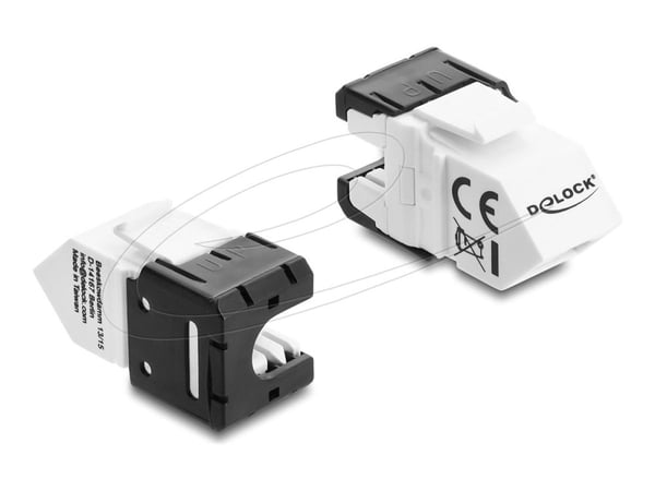 Delock Keystone-modul RJ45-kontakt til LSA Cat.6A 45° vinklet kontakt uskjermet 180° kabelføring uten verktøy svart