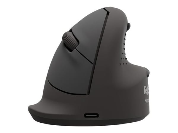 Fellowes Breyta Plus+ - Vertikal mus - ergonomisk - medium - högerhänt - optisk - 5 knappar - trådlös - Bluetooth, 2.4 GHz, USB-C - svart
