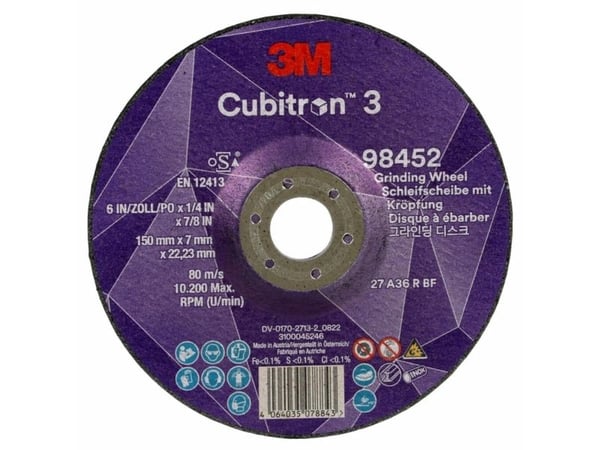 3M 98452, Metallkuttende skive, Metall, Ceramic fibre, 10200 RPM, Rund, 2,22 cm