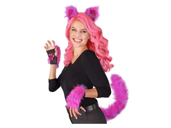 Neon pinkki ja violetti kissa setti