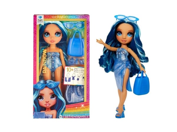 Rainbow High Swim & Style Skyler - Doll with Shimmery Wrap - blå
