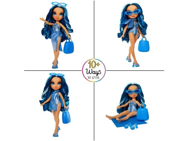 Rainbow High Swim & Style Skyler - Doll with Shimmery Wrap - blå