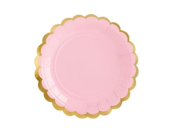 PartyDeco TPP16-081J, Plate, Rund, Papir, Gull, Rosa, Monokromatisk, 6 stykker