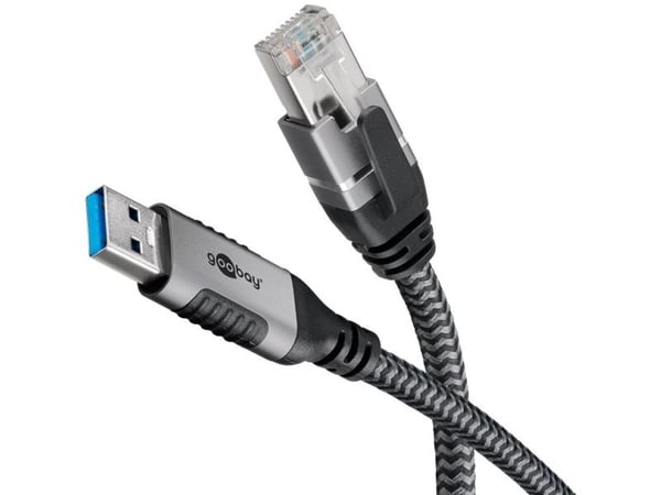 Goobay 70695, USB A, RJ-45, 15 m, Sort, Sølv