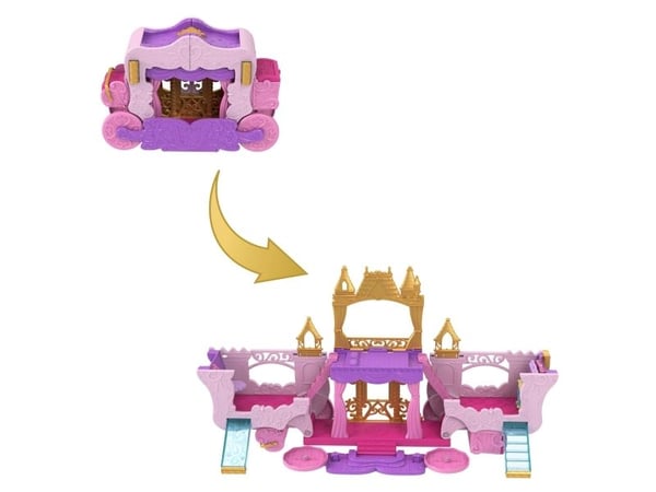 Disney Princess Carriage to Castle forvandlende lekesett med liten Aurora-dukke, 4 figurer og 3 etasjer, 3 år, 288,9 mm, 850 g, Flerfarget