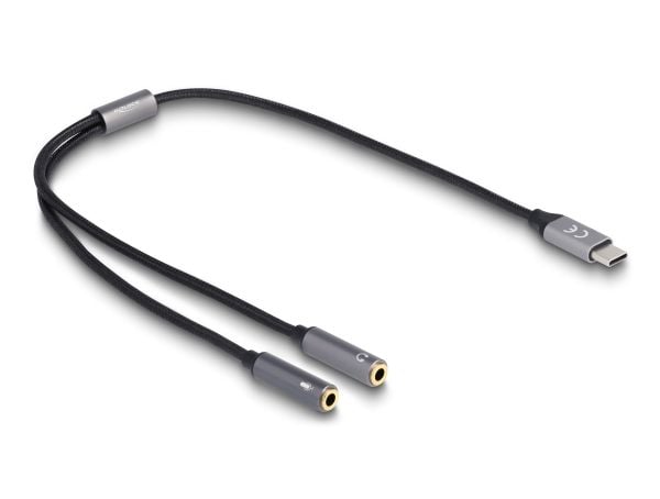 Delock - USB-C til hodetelefons-jakkadapter - 24 pin USB-C hann til 3,5 mm telefonjakk hunn - 40 cm - antrasitt/svart