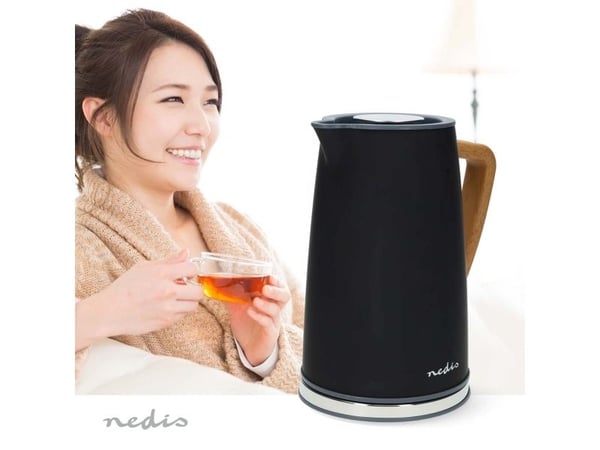 Nedis KAWK510EBK, 1,7 l, 2200 W, Sort, Stål, Vannivåindikator, Trådløs