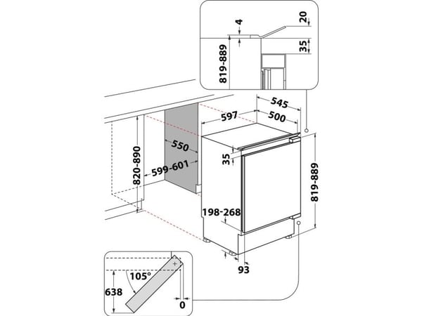 Whirlpool WBUL021, 144 l, SN-T, 39 dB, E, Hvit