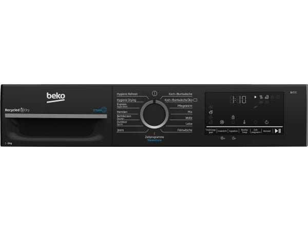 Beko BM3T49249W, Frittstående, Frontmatet, Varme pumpe, Sort, Hvit, Knapper, Rotasjon, Sort, Gjennomsiktig