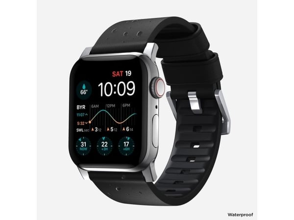 Nomad Active Band Pro, Band, Smartklokke, Svart, Sølv, Apple, Ultra / 46mm, Lær, Rustfritt stål