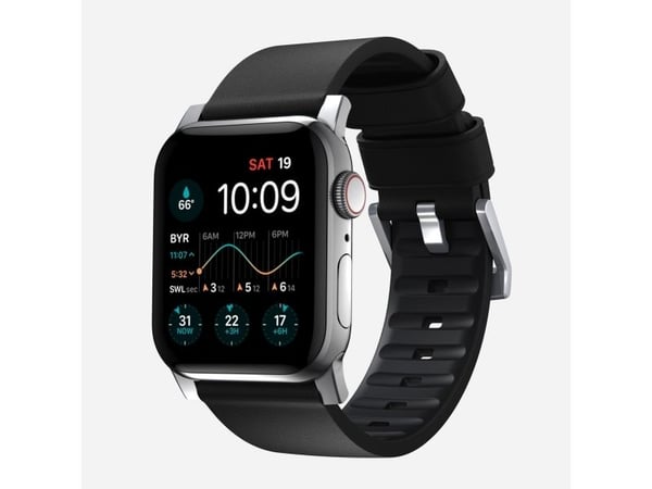 Nomad Active Band Pro, Band, Smartklokke, Svart, Sølv, Apple, Ultra / 46mm, Lær, Rustfritt stål