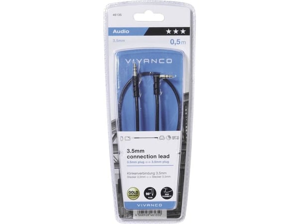 Lydkabel 3,5 mm jack hann - 3,5 mm jack vinklet hann 0,5 m