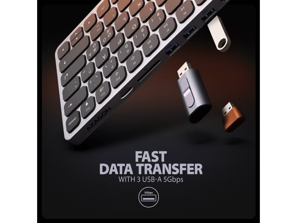 Axagon HMC-KB-NRD, Koblet med ledninger (ikke trådløs), USB 3.2 Gen 1 (3.1 Gen 1) Type-C, 100 W, 3,5 mm, 1.4/2.3, Grå