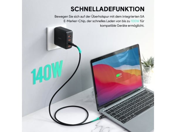 AUKEY CB-SCC101 USB-C Type-C Power Delivery PD 100W 5A 1m Silikon Sort