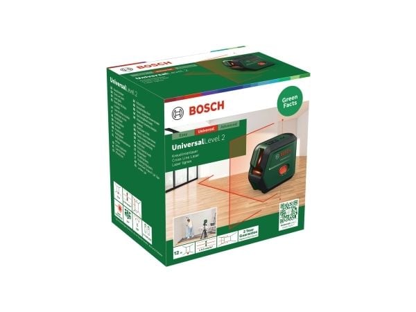 Bosch UniversalLevel 2, 12 m, 0,5 mm/m, 4°, Röd, 630-650 nm, Linjelaser