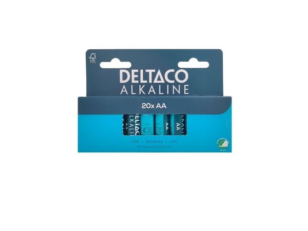 Deltaco AA alkaline 20-pack, Kertakäyttöinen akku, AA, Alkali, 1,5 V, 20 kpl, 2800 mAh