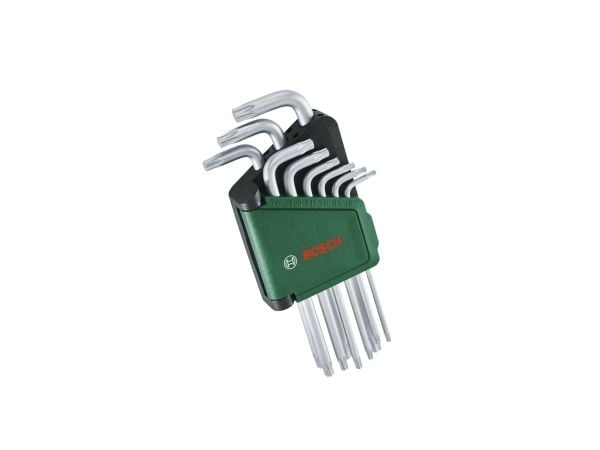 Bosch 1 600 A02 Z9C, L-torx nøkkelsett, TX10, TX15, TX20, TX25, TX27, TX30, TX40, TX8, TX9, Grønn, Sølv, Stål, Plast, 69 mm