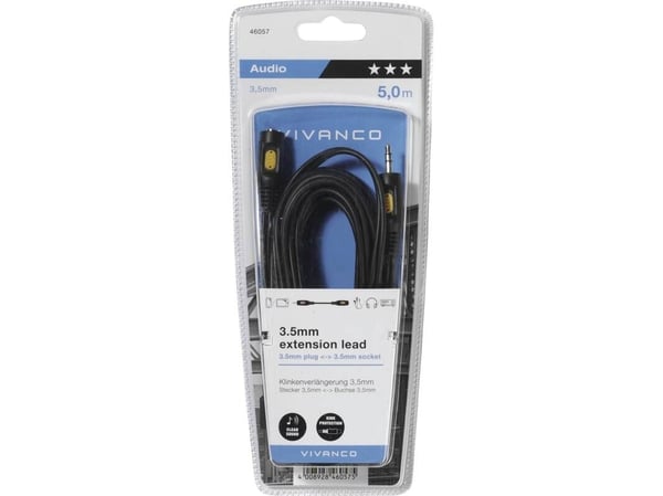 Vivanco VVAJACK50MFK, 3.5mm, Hankjønn, 3.5mm, Hunkjønn, 5 m, Svart
