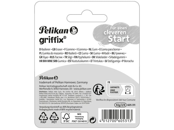 Pelikan griffix, Termoplastisk elastomer (TPE), Blandade färger, Vit, Vuxna och barn, Blåsa, 2 styck
