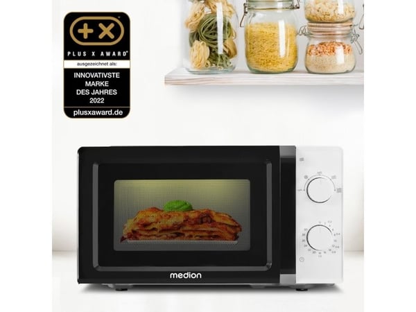 MEDION MD 11475, Benkeplate, Solo mikrobølge ovn, 20 l, 700 W, Rotasjon, Sort, Hvit