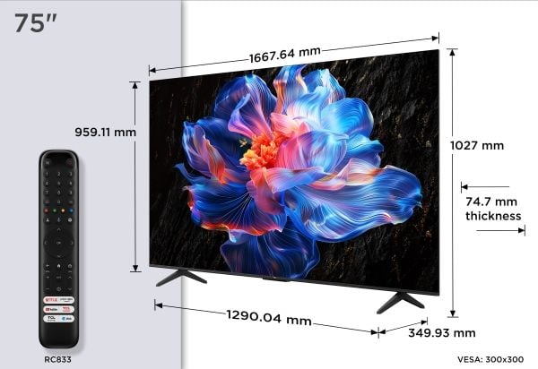 TCL 75P6K - 75" Diagonalklasse (74.5" synlig) - P6K Series LED-bakgrunnsbelyst LCD TV - Smart TV - Google TV - 4K UHD (2160p) 3840 x 2160 - HDR - b...